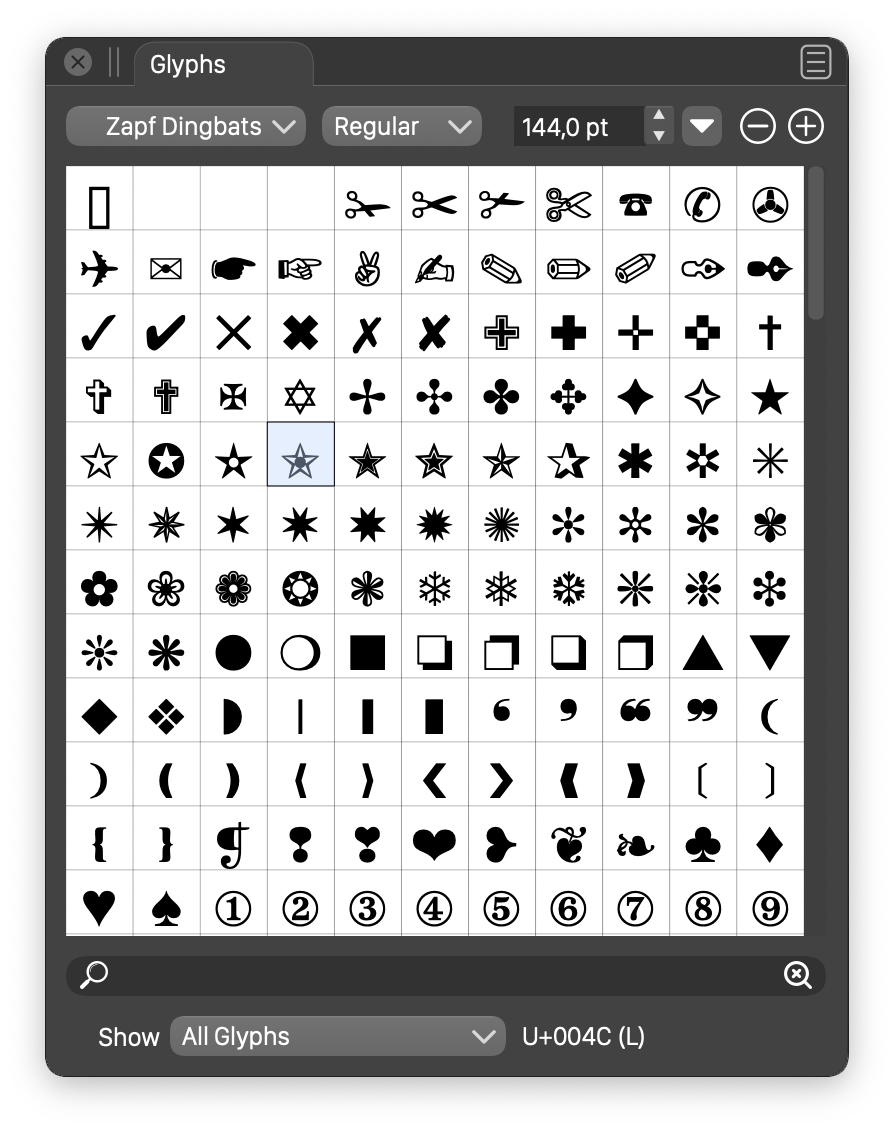 program lets you see font glyphs